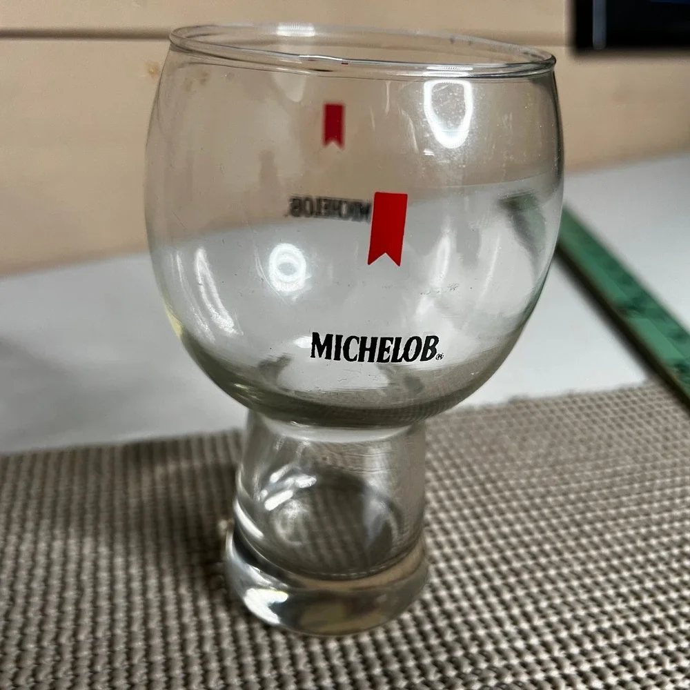 Vintage Michelob Beer Glass Stemmed Tulip Goblet Red Ribbon Logo 6 Inch